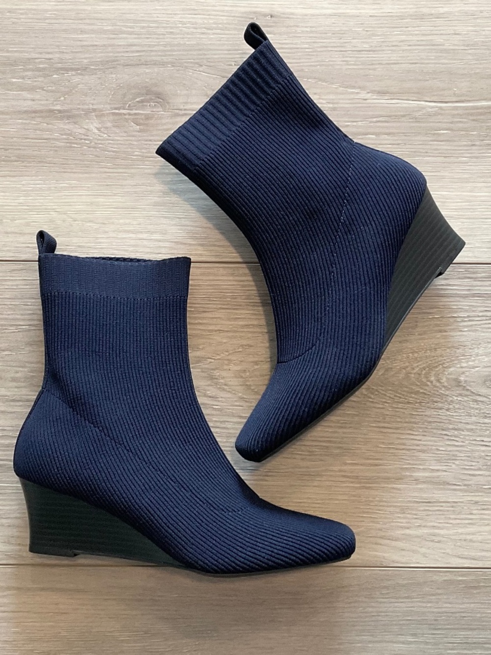 VIVAIA Margot Wedge Bootie Square-Toe Water Repellent Boots Blue Sz EU 37.5 NEW